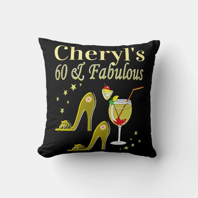 GLAMOROUS GOLD 60TH BIRTHDAY THROW PILLOW (Front)