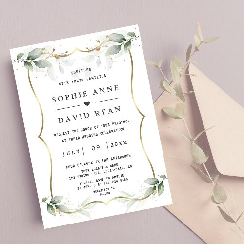 Glamorous Gold Airy Watercolour Greenery Wedding  Invitation