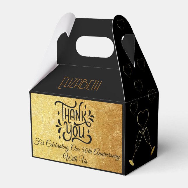Glamorous Gold and Black 50th Anniversary Gable Favor Boxes (Back Side)