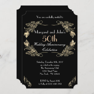 Glamorous Gold and Black 50th Wedding Anniversary Invitation