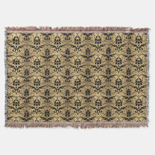 Glamorous Gold and Black Damask Print Throw Blanket