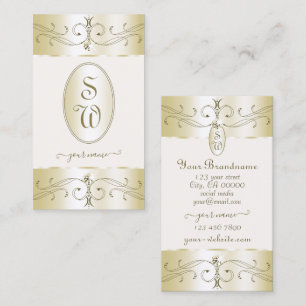 Glamorous Gold and Cream Ornate Ornaments Monogram Business Card