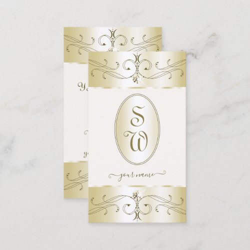 Glamorous Gold and Cream Ornate Ornaments Monogram Business Card