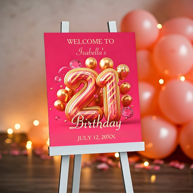 Glamorous Gold and Pink 21st Birthday Foam Board (Creator Uploaded)