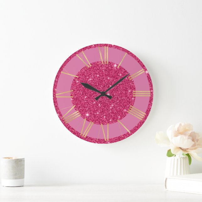 Glamorous Gold and Pink Diamonds Large Clock (Home)