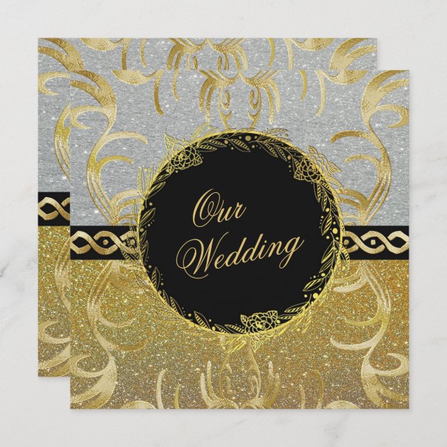 Glamorous Gold and Silver Wedding Invitation (Front/Back)