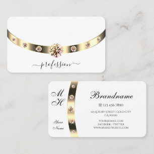 Glamorous Gold and White Shimmery Rhinestones Business Card
