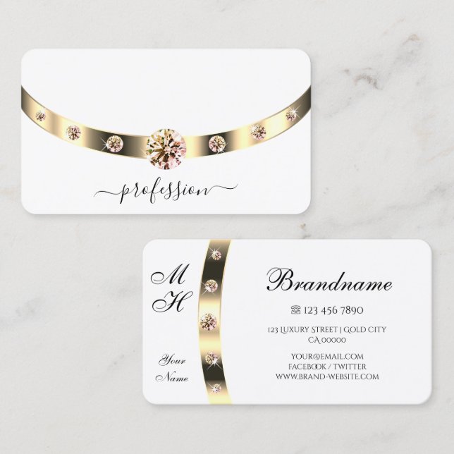 Glamorous Gold and White Shimmery Rhinestones  Business Card (Front/Back)