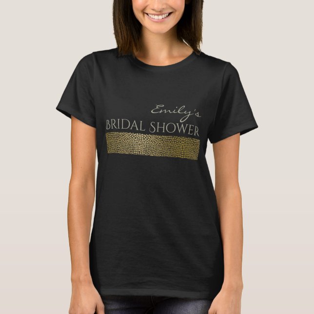 GLAMOROUS GOLD BACK MOSAIC BRIDAL SHOWER MONOGRAM T-Shirt (Front)