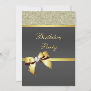 Glamorous Gold & Black Birthday Party  Invitation
