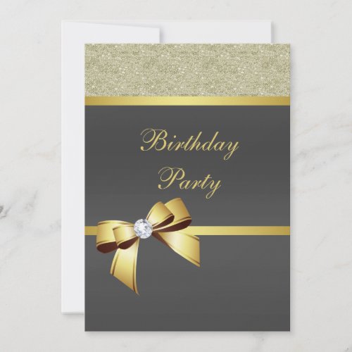 Glamorous Gold  Black Birthday Party  Invitation
