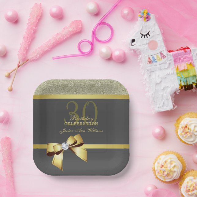 Glamorous Gold & Black Birthday Party  Paper Plates (Party)