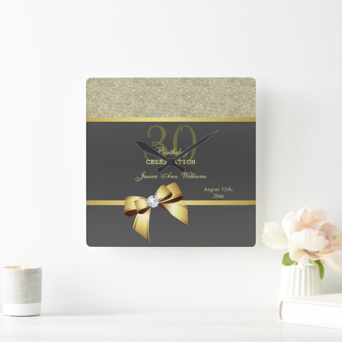 Glamorous Gold  Black Birthday   Square Wall Clock