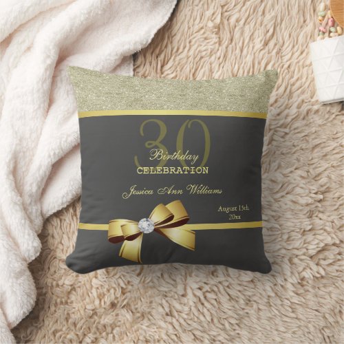 Glamorous Gold  Black Birthday   Throw Pillow