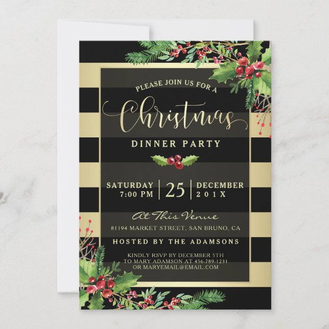 Glamorous Gold & Black Christmas Party Invitation (Front)
