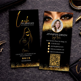 Glamorous Gold & Black Lash Tech QR Code Business Card