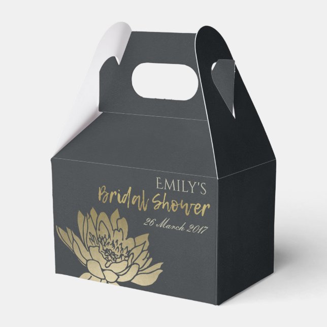 GLAMOROUS GOLD BLACK LOTUS FLORAL BRIDAL SHOWER FAVOR BOXES (Front Side)