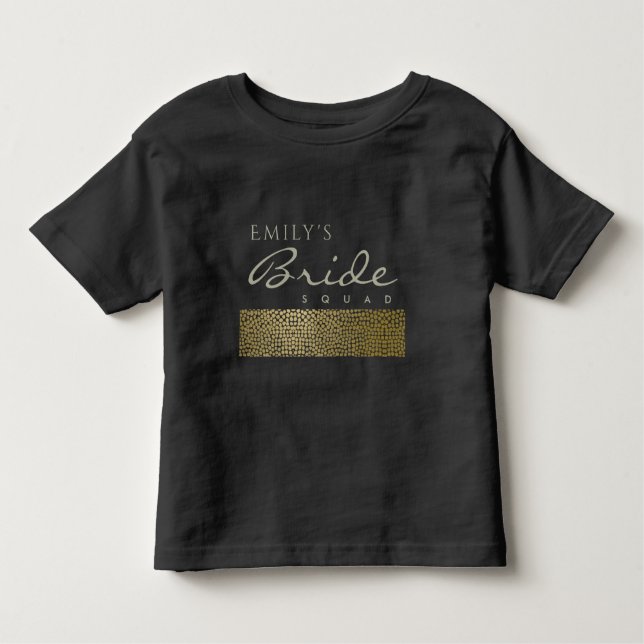 GLAMOROUS GOLD BLACK MOSAIC BRIDE SQUAD MONOGRAM TODDLER T-SHIRT (Front)