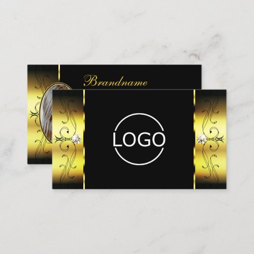 Glamorous Gold Black Squiggled Jewels Logo  Photo Business Card