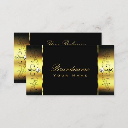 Glamorous Gold Black Squiggled Jewels Ornamental Business Card