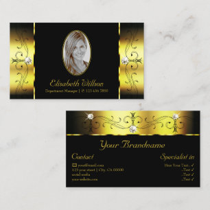 Glamorous Gold Black Squiggled Jewels with Photo Business Card