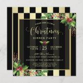 Glamorous Gold & Black Stripe Holiday Party Invite (Front/Back)