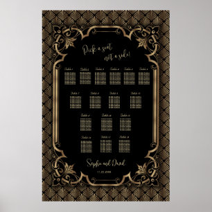 Glamorous Gold Black Wedding Seating Chart Poster