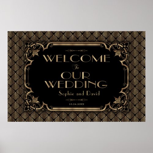 Glamorous Gold Black Wedding Welcome Sign