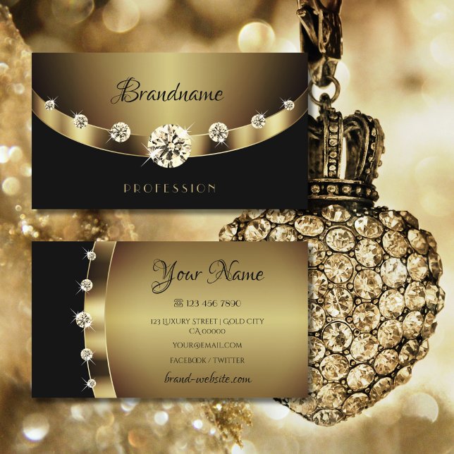 Glamorous Gold Black with Diamonds Professional Business Card (Creator Uploaded)