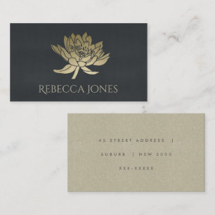 GLAMOROUS GOLD BLUE BLACK LOTUS FLORAL ADDRESS BUSINESS CARD