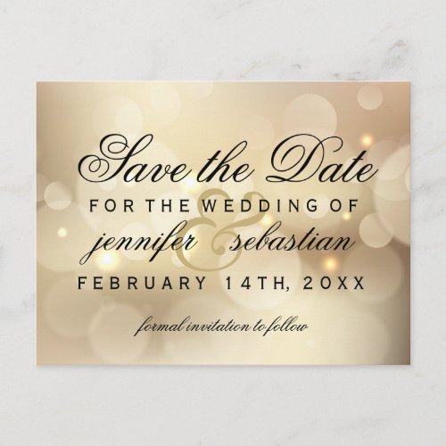 Glamorous Gold Bokeh Light  Wedding Postcard