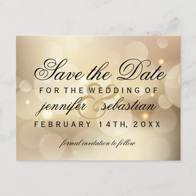 Glamorous Gold Bokeh Light  Wedding Postcard (Front)
