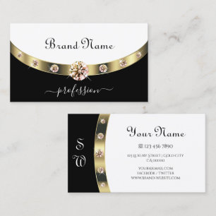 Glamorous Gold Border Black and White Monogram Business Card