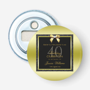 Glamorous Gold Bow & Black Glitter 40th Birthday Bottle Opener