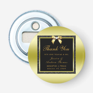 Glamorous Gold Bow & Black Glitter Wedding Bottle Opener