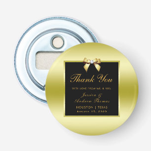 Glamorous Gold Bow & Black Wedding Bottle Opener