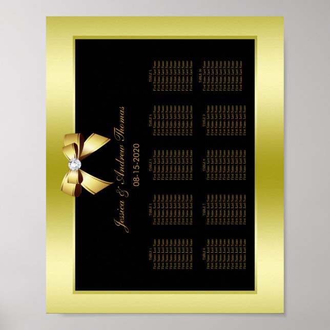 Glamorous Gold Bow & Black Wedding Poster (Front)