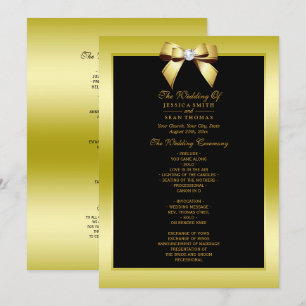 Glamorous Gold Bow & Black Wedding Program