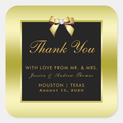 Glamorous Gold Bow  Black Wedding Square Sticker