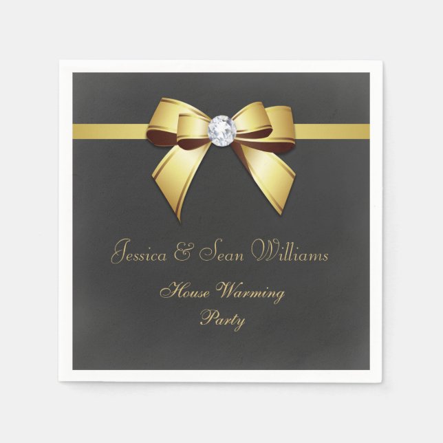 Glamorous Gold Bow & Ribbon House Warming Napkins (Front)