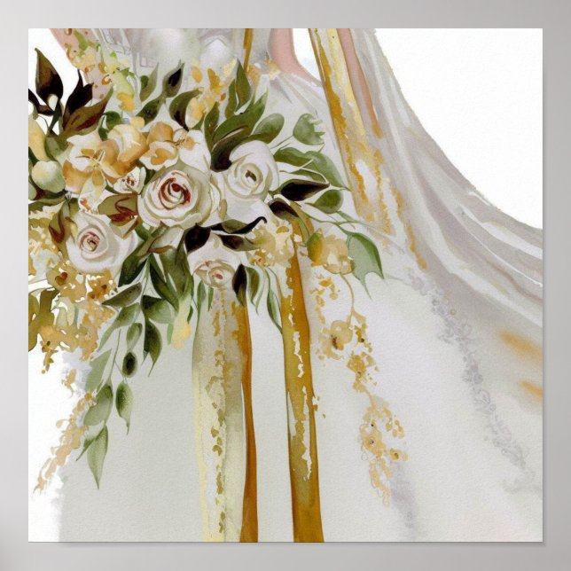 Glamorous Gold, Bridal Cascading Bouquet 1, Poster (Front)