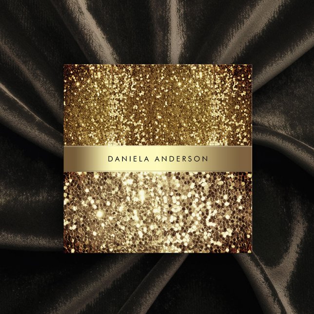 Glamorous Gold Bronze Glitter Luxury Square Business Card (Creator Uploaded)
