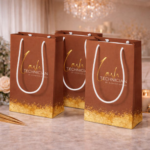 Glamorous Gold & Brown Lash Tech  Medium Gift Bag