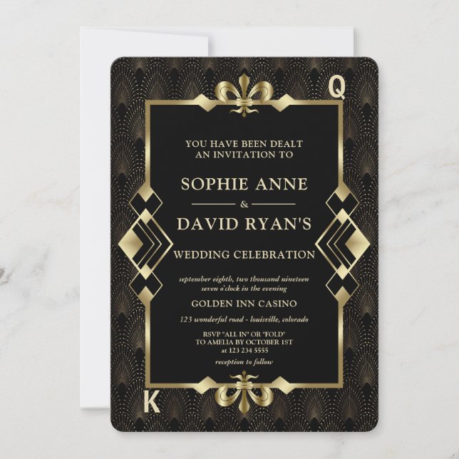Glamorous Gold Casino Las Vegas Poker Wedding  Invitation (Front)