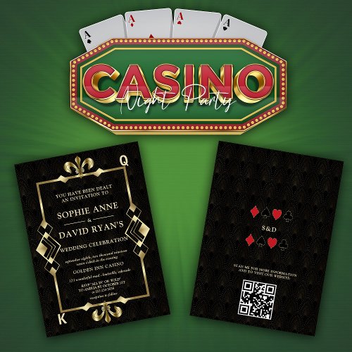 Glamorous Gold Casino Las Vegas Poker Wedding  Invitation