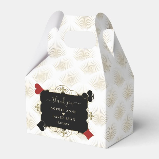 Glamorous Gold Casino Vegas Poker Wedding Favor Boxes (Front Side)