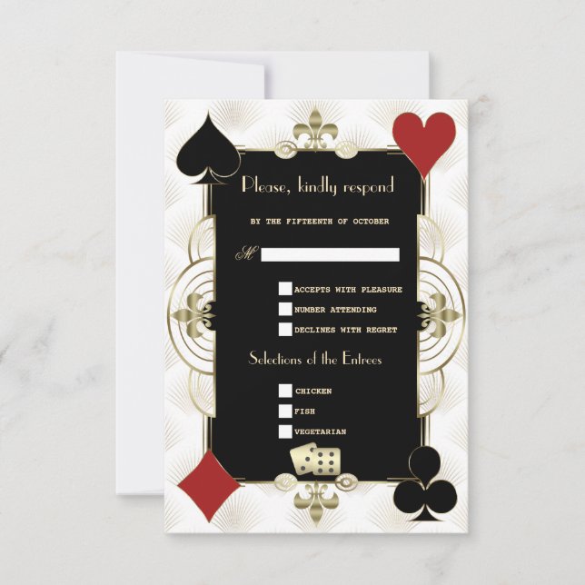 Glamorous Gold Casino Vegas Poker Wedding RSVP Card (Front)