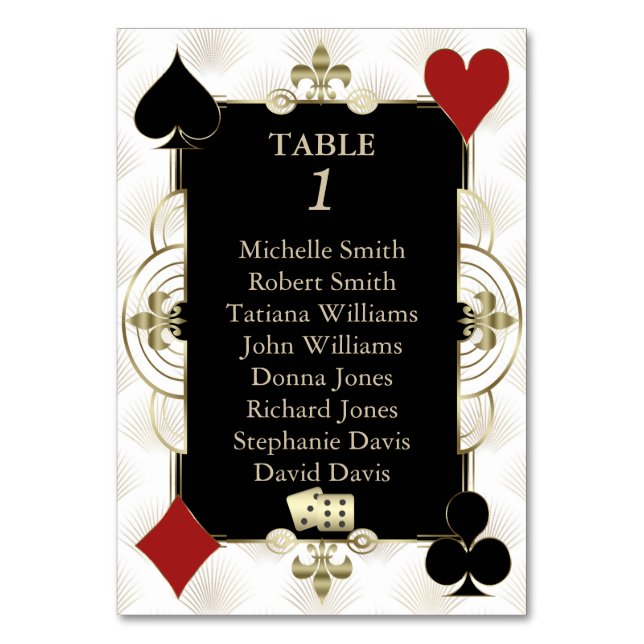 Glamorous Gold Casino Vegas Poker Wedding Table Number (Back)