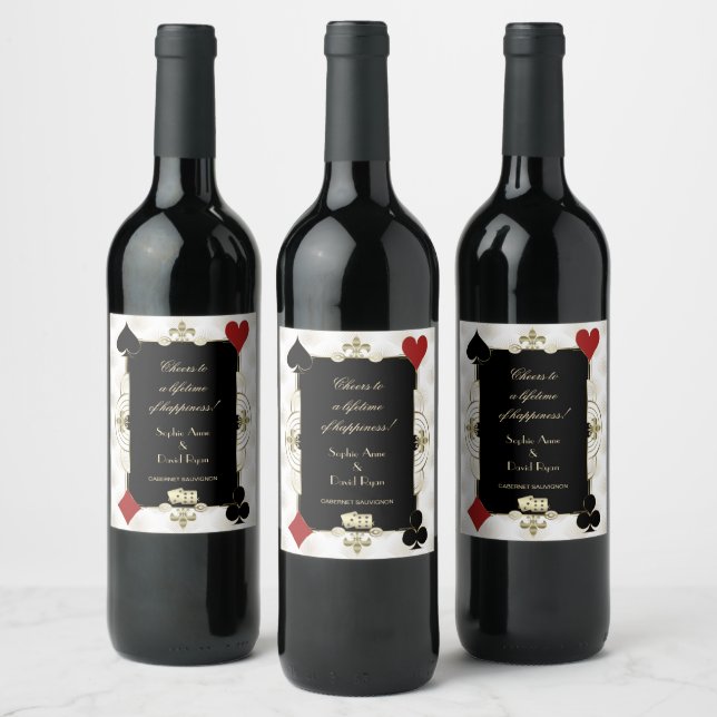 Glamorous Gold Casino Vegas Poker Wedding Wine Label (Bottles)