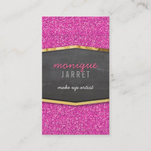 Customizable GLAMOROUS gold chalkboard panel glitter pink Business Card Template